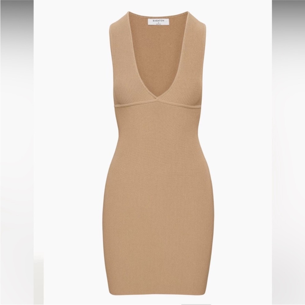 Babaton sculpt knit deep v Tan Mini Dress